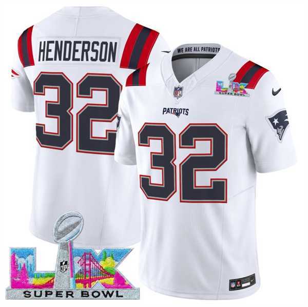 Men's New England Patriots #32 TreVeyon Henderson White 2025 F.U.S.E. Super Bowl LX Patch Vapor Limited Stitched Jersey,We sell and wholesale Men's New England Patriots #32 TreVeyon Henderson White 2025 F.U.S.E. Super Bowl LX Patch Vapor Limited Stitched Jersey on line form chian!