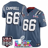 Men's New England Patriots #66 Will Campbell Storm Blue 2025 F.U.S.E. Super Bowl LX & USA 250' Patch 'Rivalries' Vapor Limited Stitched Jersey,baseball caps,new era cap wholesale,wholesale hats