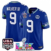 Men's Seattle Seahawks #9 Kenneth Walker III Royal 2025 F.U.S.E. Super Bowl LX Patch And 50th Season & USA 250' Patch Vapor Throwback Limited Stitched Jersey,baseball caps,new era cap wholesale,wholesale hats