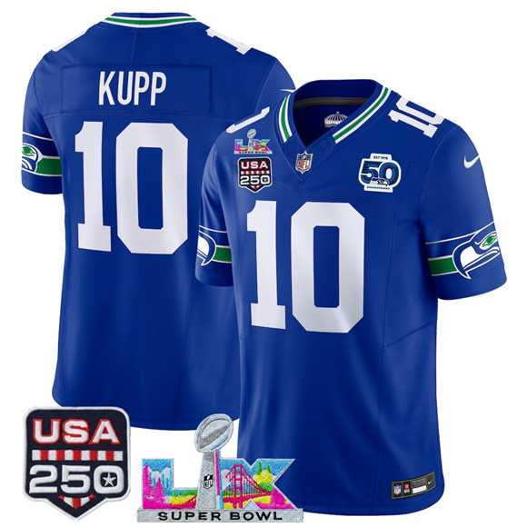 Men's Seattle Seahawks #10 Cooper Kupp Royal 2025 F.U.S.E. Super Bowl LX Patch And 50th Season Patch Vapor Throwback Limited Stitched Jersey,We sell and wholesale Men's Seattle Seahawks #10 Cooper Kupp Royal 2025 F.U.S.E. Super Bowl LX Patch And 50th Season Patch Vapor Throwback Limited Stitched Jersey on line form chian!