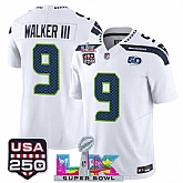 Men's Seattle Seahawks #9 Kenneth Walker III White 2025 F.U.S.E. Super Bowl LX Patch And 50th Season & USA 250' Patch Vapor Limited Stitched Jersey,baseball caps,new era cap wholesale,wholesale hats