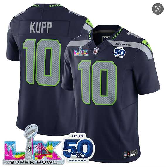 Men's Seattle Seahawks #10 Cooper Kupp Navy 2025 F.U.S.E. Super Bowl LX Patch And 50th Season Vapor Limited Stitched Jersey,We sell and wholesale Men's Seattle Seahawks #10 Cooper Kupp Navy 2025 F.U.S.E. Super Bowl LX Patch And 50th Season Vapor Limited Stitched Jersey on line form chian!