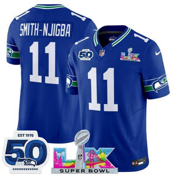 Men's Seattle Seahawks #11 Jaxon Smith-Njigba Royal 2025 F.U.S.E. Super Bowl LX Patch And 50th Season Patch Vapor Throwback Limited Stitched Jersey,We sell and wholesale Men's Seattle Seahawks #11 Jaxon Smith-Njigba Royal 2025 F.U.S.E. Super Bowl LX Patch And 50th Season Patch Vapor Throwback Limited Stitched Jersey on line form chian!