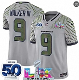 Men's Seattle Seahawks #9 Kenneth Walker III Gray 2025 F.U.S.E. Super Bowl LX Patch And 50th Season Patch 'Rivalries' Vapor Limited Stitched Jersey,baseball caps,new era cap wholesale,wholesale hats