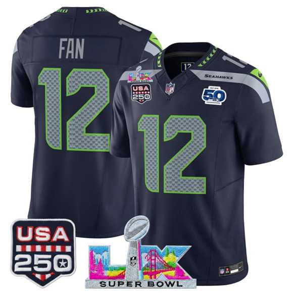 Men's Seattle Seahawks #12 Fan Navy 2025 F.U.S.E. Super Bowl LX Patch And 50th Season Patch Vapor Limited Football Stitched Jersey,We sell and wholesale Men's Seattle Seahawks #12 Fan Navy 2025 F.U.S.E. Super Bowl LX Patch And 50th Season Patch Vapor Limited Football Stitched Jersey on line form chian!