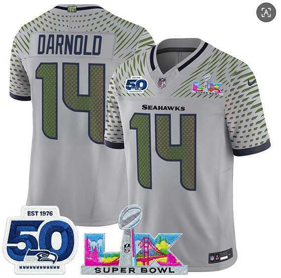 Men's Seattle Seahawks #14 Sam Darnold Gray 2025 F.U.S.E. Super Bowl LX Patch And 50th Season Patch 'Rivalries' Vapor Limited Stitched Jersey,We sell and wholesale Men's Seattle Seahawks #14 Sam Darnold Gray 2025 F.U.S.E. Super Bowl LX Patch And 50th Season Patch 'Rivalries' Vapor Limited Stitched Jersey on line form chian!