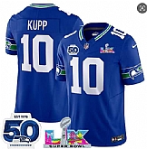 Men's Seattle Seahawks#10 Cooper Kupp Royal 2025 F.U.S.E. Super Bowl LX Patch And 50th Season Patch Vapor Throwback Limited Stitched Jersey,baseball caps,new era cap wholesale,wholesale hats