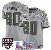 Men's Seattle Seahawks #80 Steve Largent Gray 2025 F.U.S.E. Super Bowl LX & US 250th anniversary Patch And 50th Season Patch 'Rivalries' Vapor Limited Stitched Jersey,baseball caps,new era cap wholesale,wholesale hats