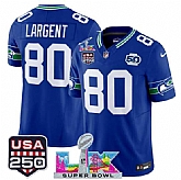 Men's Seattle Seahawks #80 Steve Largent Royal 2025 F.U.S.E. Super Bowl LX Patch And 50th Season & USA 250' Patch Vapor Throwback Limited Stitched Jersey,baseball caps,new era cap wholesale,wholesale hats