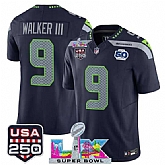 Men's Seattle Seahawks #9 Kenneth Walker III Navy 2025 F.U.S.E. Super Bowl LX Patch And 50th Season & USA 250' Patch Vapor Limited Stitched Jersey,baseball caps,new era cap wholesale,wholesale hats