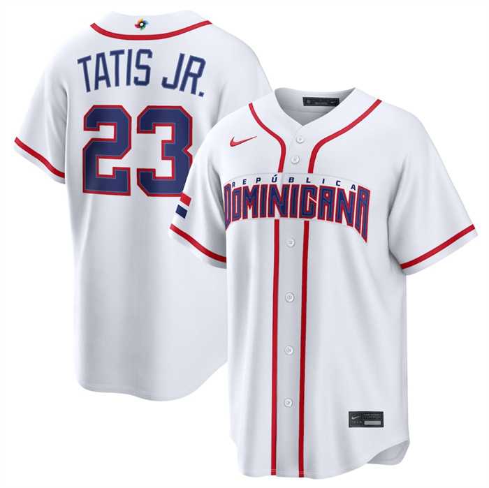 Men's Dominican Republic Baseball #23 Fernando Tatis Jr. White 2026 World Baseball Classic Home Stadium Stitched Jersey,We sell and wholesale Men's Dominican Republic Baseball #23 Fernando Tatis Jr. White 2026 World Baseball Classic Home Stadium Stitched Jersey on line form chian!