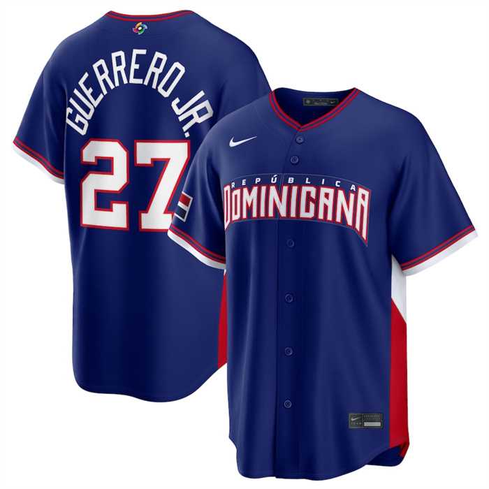 Men's Dominican Republic Baseball #27 Vladimir Guerrero Jr. Navy 2026 World Baseball Classic Road Stadium Stitched Jersey,We sell and wholesale Men's Dominican Republic Baseball #27 Vladimir Guerrero Jr. Navy 2026 World Baseball Classic Road Stadium Stitched Jersey on line form chian!