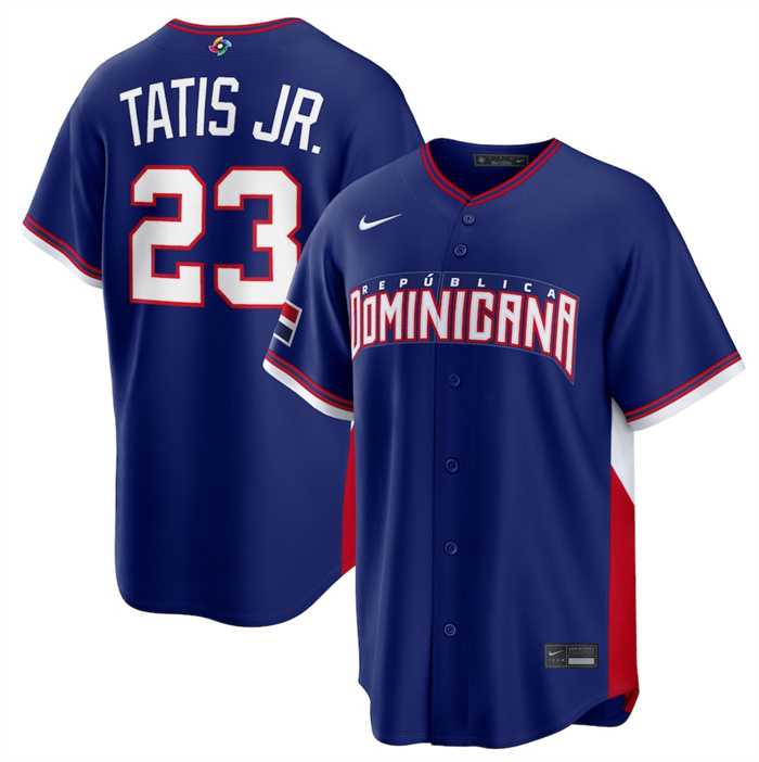 Men's Dominican Republic Baseball #23 Fernando Tatis Jr. Navy 2026 World Baseball Classic Road Stadium Stitched Jersey,We sell and wholesale Men's Dominican Republic Baseball #23 Fernando Tatis Jr. Navy 2026 World Baseball Classic Road Stadium Stitched Jersey on line form chian!