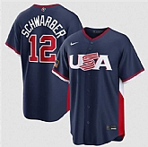Men's USA Baseball #12 Kyle Schwarber Navy 2026 World Baseball Classic Road Stadium Stitched Jersey,baseball caps,new era cap wholesale,wholesale hats