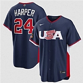 Men's USA Baseball #24 Bryce Harper Navy 2026 World Baseball Classic Road Stadium Stitched Jersey,baseball caps,new era cap wholesale,wholesale hats