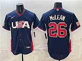 Men's USA Baseball #26 Nolan McLean Navy 2026 World Baseball Classic Road Stadium Stitched Jersey,baseball caps,new era cap wholesale,wholesale hats
