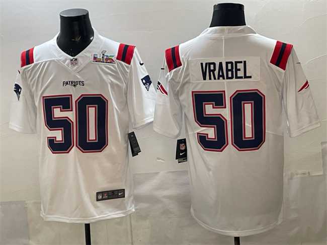 Men's New England Patriots #50 Mike Vrabel White With Super Bowl LX Patch Vapor Limited Stitched Jersey,We sell and wholesale Men's New England Patriots #50 Mike Vrabel White With Super Bowl LX Patch Vapor Limited Stitched Jersey on line form chian!