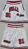 Chicago Bulls #91 Dennis Rodman White 2025 Shorts (Run Small),baseball caps,new era cap wholesale,wholesale hats