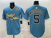 Men's Milwaukee Brewers #5 Garrett Mitchell Powder Blue City Connect With Home & Bob Uecker Patch Limited Stitched Jersey Dzhi,baseball caps,new era cap wholesale,wholesale hats