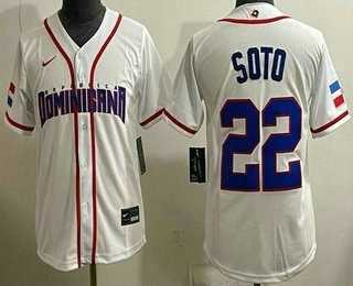 Women's Dominican #22 Juan Soto White 2026 World Classic Cool Base Jersey,We sell and wholesale Women's Dominican #22 Juan Soto White 2026 World Classic Cool Base Jersey on line form chian!