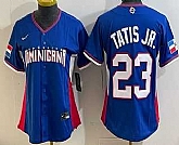 Women's Dominican #23 Fernando Tatis Jr Blue 2026 World Classic Cool Base Jersey,baseball caps,new era cap wholesale,wholesale hats