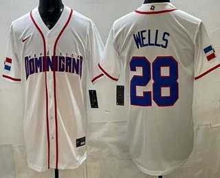 Men's Dominican #28 Austin Wells White 2026 World Baseball Classic Cool Base Jersey,We sell and wholesale Men's Dominican #28 Austin Wells White 2026 World Baseball Classic Cool Base Jersey on line form chian!