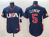 Men's USA Baseball #5 Ernie Clement Navy 2026 World Baseball Classic Road Stadium Stitched Jersey,baseball caps,new era cap wholesale,wholesale hats