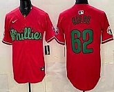 Men's Philadelphia Phillies #62 Jason Kelce Red Limited Stitched Jersey Dzhi,baseball caps,new era cap wholesale,wholesale hats