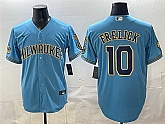 Men's Milwaukee Brewers #10 Sal Frelick Blue With Home & Bob Uecker Patch Stitched Jersey,baseball caps,new era cap wholesale,wholesale hats