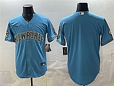 Men's Milwaukee Brewers Blank Blue With Home & Bob Uecker Patch Stitched Jersey,baseball caps,new era cap wholesale,wholesale hats