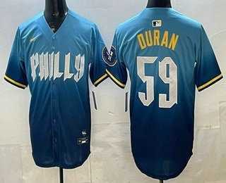 Men's Philadelphia Phillies #59 Jhoan Duran Blue 2024 City Cool Base Jersey,We sell and wholesale Men's Philadelphia Phillies #59 Jhoan Duran Blue 2024 City Cool Base Jersey on line form chian!