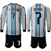 Men's Argentina #7 DE PAUL Long Sleeve National Team FIFA x World Cup 2026 Home White On Field Jersey,baseball caps,new era cap wholesale,wholesale hats