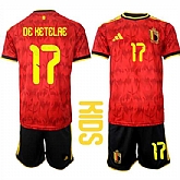 Youth Belgium #17 DE KETELAE National Team FIFA x World Cup 2026 Home Red On Field Kids Jersey,baseball caps,new era cap wholesale,wholesale hats
