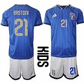 Youth Italy #21 BASTONI National Team FIFA x World Cup 2026 Home Blue On Field Kids Jerseys,baseball caps,new era cap wholesale,wholesale hats
