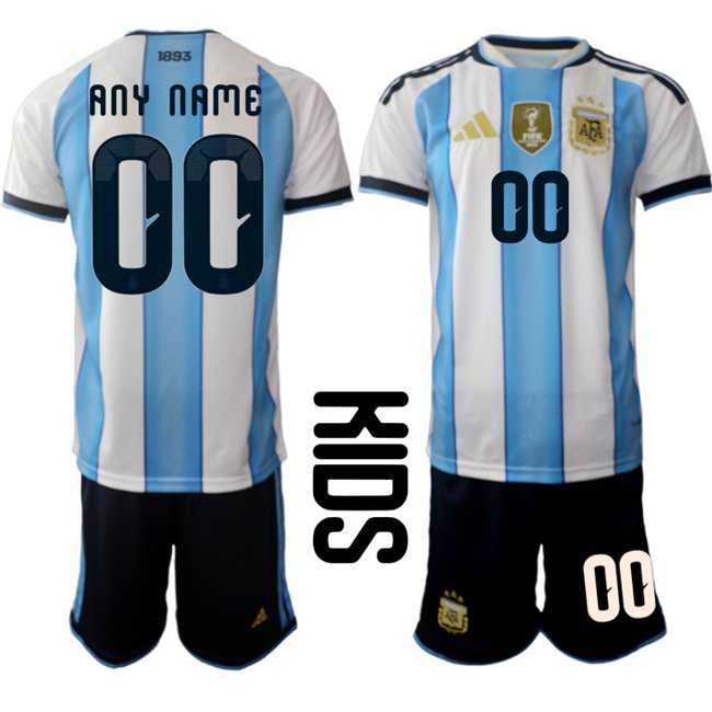 Youth Argentina Custom White Blue 2025-26 Home Soccer Jersey Suit,We sell and wholesale Youth Argentina Custom White Blue 2025-26 Home Soccer Jersey Suit on line form chian!
