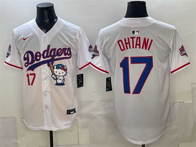 Men's Los Angeles Dodgers #17 Shohei Ohtani White Hello Kitty Night 2025 World Series Champions Patch Stitched Jersey,We sell and wholesale Men's Los Angeles Dodgers #17 Shohei Ohtani White Hello Kitty Night 2025 World Series Champions Patch Stitched Jersey on line form chian!