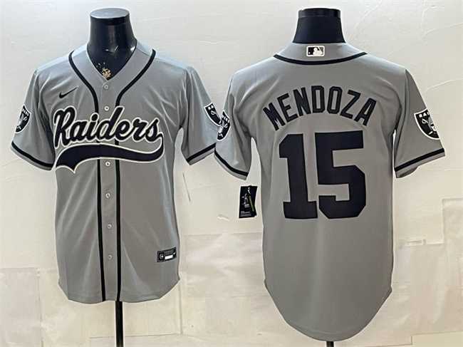 Men's Las Vegas Raiders #15 Fernando Mendoza Grey Cool Base Stitched Baseball Jersey,We sell and wholesale Men's Las Vegas Raiders #15 Fernando Mendoza Grey Cool Base Stitched Baseball Jersey on line form chian!