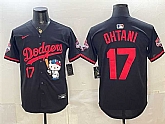 Men's Los Angeles Dodgers #17 Shohei Ohtani Black Hello Kitty Night 2025 World Series Champions Patch Stitched Jersey Dzhi,baseball caps,new era cap wholesale,wholesale hats
