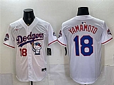 Men's Los Angeles Dodgers #18 Yoshinobu Yamamoto White Hello Kitty Night 2025 World Series Champions Patch Stitched Jersey Dzhi,baseball caps,new era cap wholesale,wholesale hats