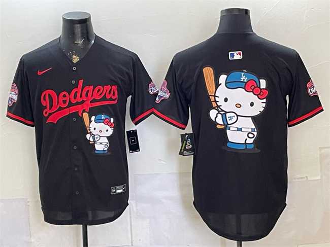 Men's Los Angeles Dodgers Team Big Logo Black Hello Kitty Night 2025 World Series Champions Patch Stitched Jersey Dzhi,We sell and wholesale Men's Los Angeles Dodgers Team Big Logo Black Hello Kitty Night 2025 World Series Champions Patch Stitched Jersey Dzhi on line form chian!