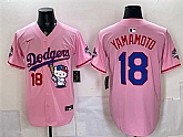 Men's Los Angeles Dodgers #18 Yoshinobu Yamamoto Pink Hello Kitty Night 2025 World Series Champions Patch Stitched Jersey Dzhi,baseball caps,new era cap wholesale,wholesale hats
