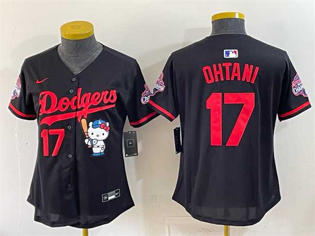 Women's Los Angeles Dodgers #17 Shohei Ohtani Black Hello Kitty Night 2025 World Series Champions Patch Stitched Jersey Dzhi,We sell and wholesale Women's Los Angeles Dodgers #17 Shohei Ohtani Black Hello Kitty Night 2025 World Series Champions Patch Stitched Jersey Dzhi on line form chian!