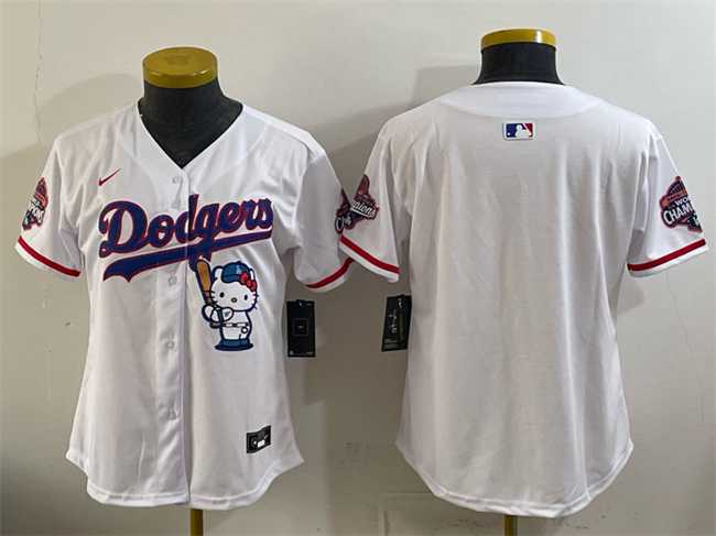 Women's Los Angeles Dodgers Blank White Hello Kitty Night 2025 World Series Champions Patch Stitched Jersey Dzhi,We sell and wholesale Women's Los Angeles Dodgers Blank White Hello Kitty Night 2025 World Series Champions Patch Stitched Jersey Dzhi on line form chian!