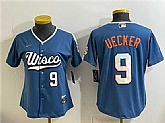 Women's Milwaukee Brewers #9 Bob Uecker Mineral Blue 2026 City Connect Stadium Stitched Jersey,baseball caps,new era cap wholesale,wholesale hats