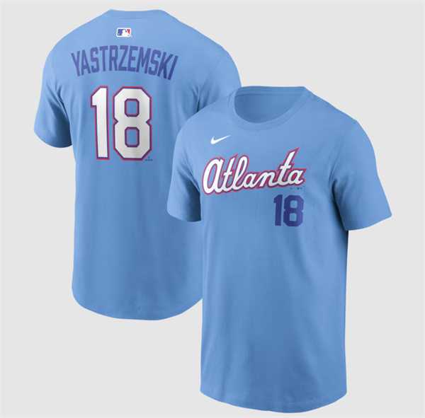 Men's Atlanta Braves #18 Mike Yastrzemski Powder Blue 2026 City Connect T-Shirt,We sell and wholesale Men's Atlanta Braves #18 Mike Yastrzemski Powder Blue 2026 City Connect T-Shirt on line form chian!