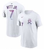 Men's Kansas City Royals #7 Bobby Witt Jr. White 2026 City Connect Name & Number T-Shirt,baseball caps,new era cap wholesale,wholesale hats