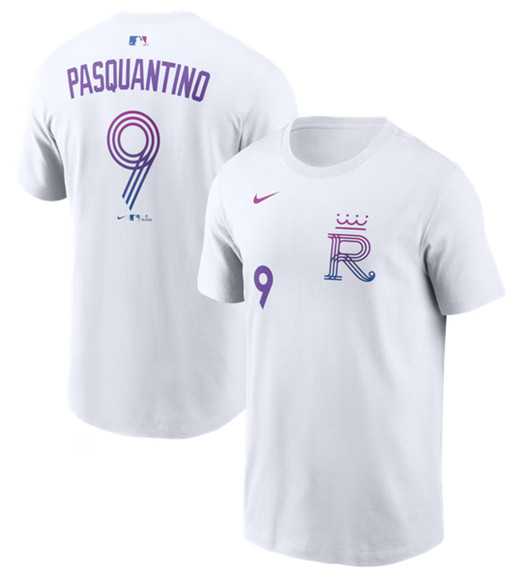 Men's Kansas City Royals #9 Vinnie Pasquantino White 2026 City Connect Name & Number T-Shirt,We sell and wholesale Men's Kansas City Royals #9 Vinnie Pasquantino White 2026 City Connect Name & Number T-Shirt on line form chian!