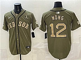 Men's Boston Red Sox #12 Connor Wong Olive Armed Forces Day Cool Base Stitched Jersey Dzhi,baseball caps,new era cap wholesale,wholesale hats