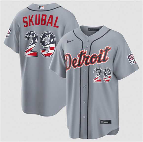 Men's Detroit Tigers #29 Tarik Skubal Grey 2026 USA 250 Fourth of July Stitched Jersey Dzhi,We sell and wholesale Men's Detroit Tigers #29 Tarik Skubal Grey 2026 USA 250 Fourth of July Stitched Jersey Dzhi on line form chian!