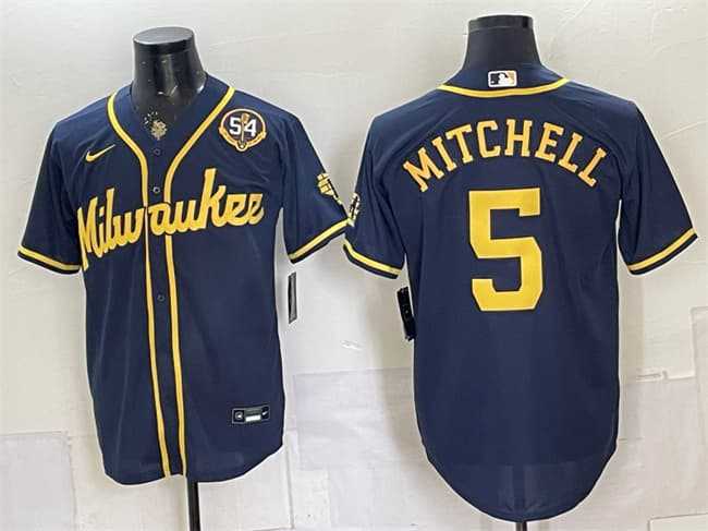 Men's Milwaukee Brewers #5 Garrett Mitchell Navy With Home & Bob Uecker Patch Limited Stitched Jersey,We sell and wholesale Men's Milwaukee Brewers #5 Garrett Mitchell Navy With Home & Bob Uecker Patch Limited Stitched Jersey on line form chian!